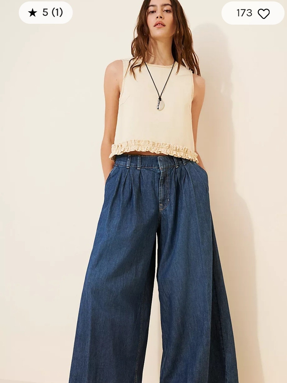 Free People Wide-Leg High-Rise Denim Jeans in Dark Blue